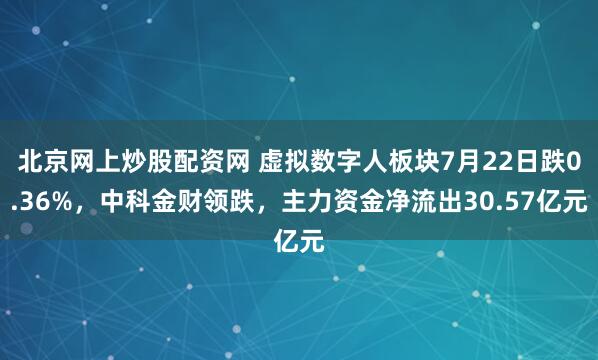 北京网上炒股配资网 虚拟数字人板块7月22日跌0.36%，中科金财领跌，主力资金净流出30.57亿元